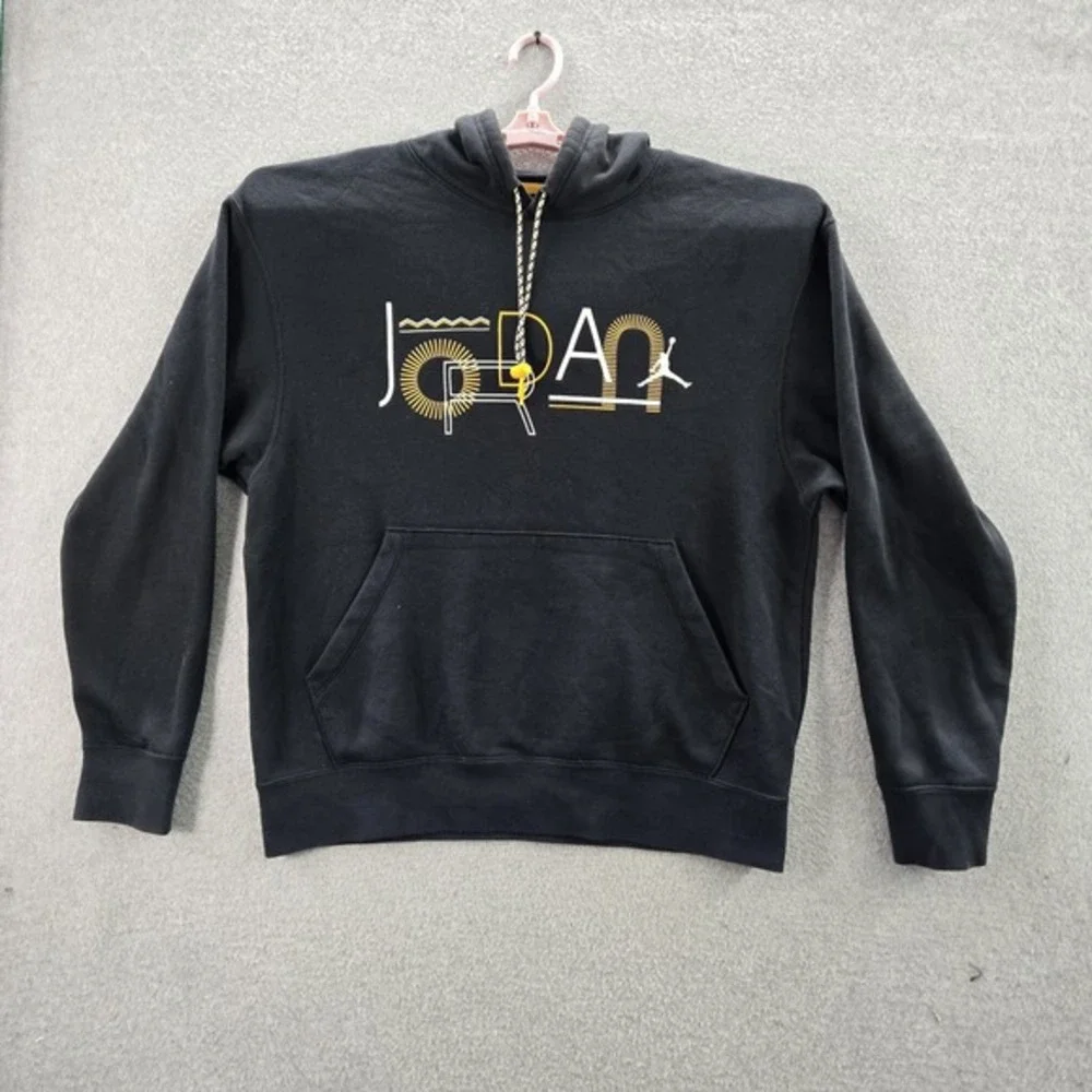 Air Jordan Men Hoodie L‎ Black Graphic Print Fleece Activewear Logo Long Sleeve